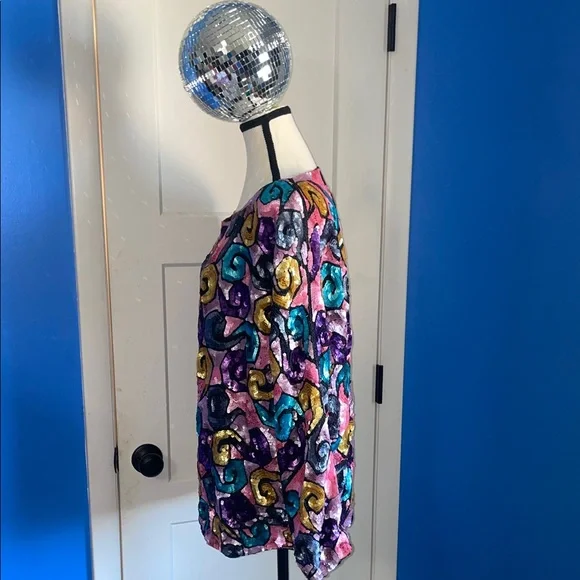Vintage Saks Fifth Avenue Multicolor Psychedelic Sequin Top // Eclectic Handmade - Picture 4 of 7